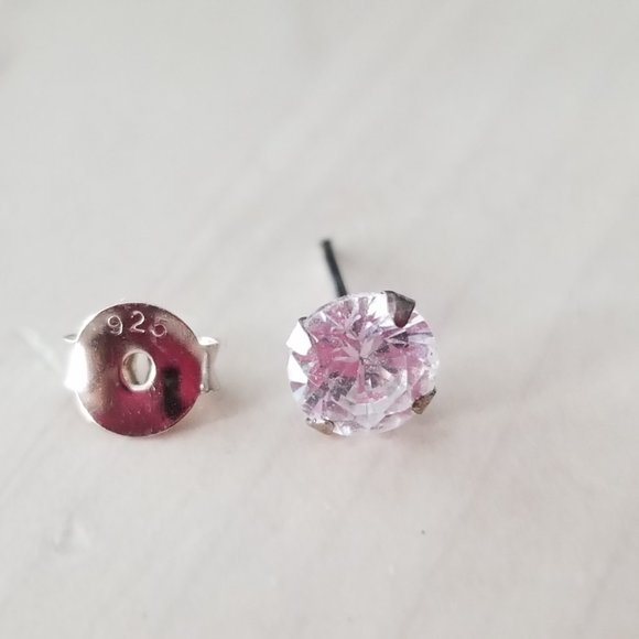 4mm Sterling Silver CZ stud earrings, Cubic Zircon - Picture 4 of 6